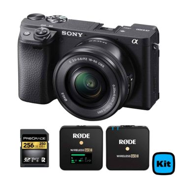 Sony a6400 con lente 16-50mm, sistema Wireless Go II Single y memoria Prograde de 256 Gb