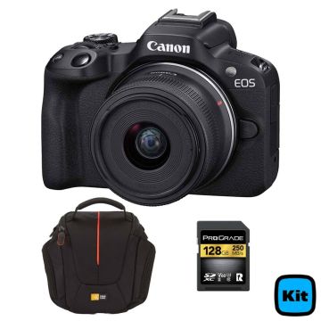 Canon EOS R50 con objetivo 18-45 mm, Funda DCB-304 y memoria PorGrade de 128Gb