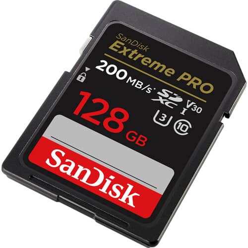 SanDisk Tarjeta SD 128GB Extreme PRO vista de perfil